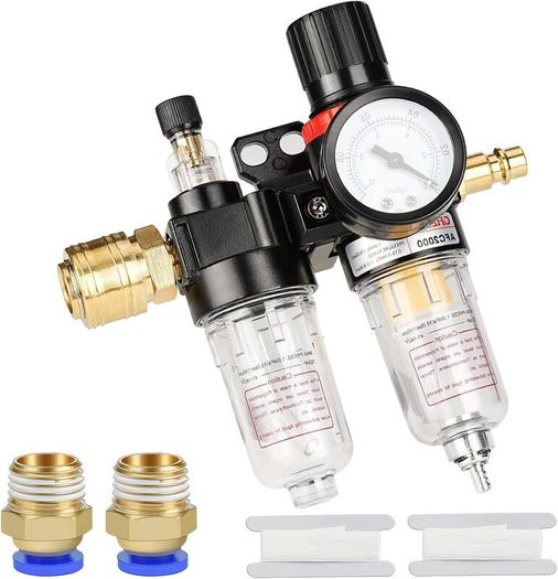 1/4 Inch Compressed Air Pressure Regulator Water Trap for air Compressor Air with Pressure Gauge Oil Separator Pressure Regulator Compressor Water Trap