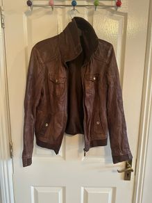 brown leather jacket from bershka. Zip is busted but otherwise great condition