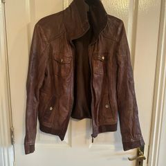 brown leather jacket from bershka. Zip is busted but otherwise great condition
