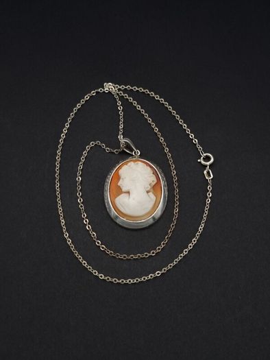 Lady Cameo Carved Shell Sterling Silver Necklace