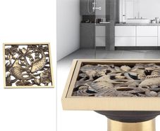 Bathroom shower waste drainer antique brushed brass gold fish oriental 10 cm