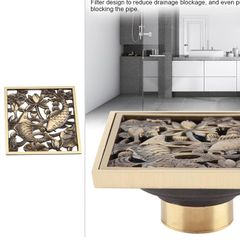 Bathroom shower waste drainer antique brushed brass gold fish oriental 10 cm