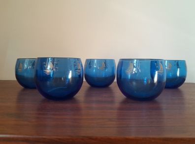 Vintage 1960s Sailboat Roly Poly / Rock Drink Glasses