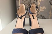 Ladies Navy Shimmer Strap Heels