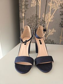 Ladies Navy Shimmer Strap Heels