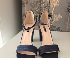 Ladies Navy Shimmer Strap Heels