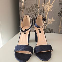 Ladies Navy Shimmer Strap Heels