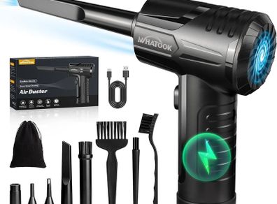 FREE DELIVERY | Compressed Air Cleaner for PC - Electric Air Duster, 10000RPM Super High Power Keyboard Cleaner with 3-Gear Speed, Led-Light, Rechargeable Compressed Air Blower for Laptop, Car & Home Cleaning