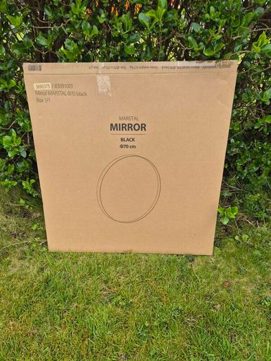 Round mirror, black metal trim, 70cm diameter