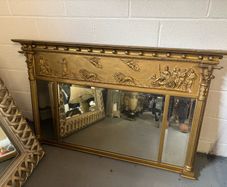Regency Style Gilt Triptych Overmantel Mirror Classical Roman Frieze