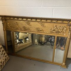 Regency Style Gilt Triptych Overmantel Mirror Classical Roman Frieze