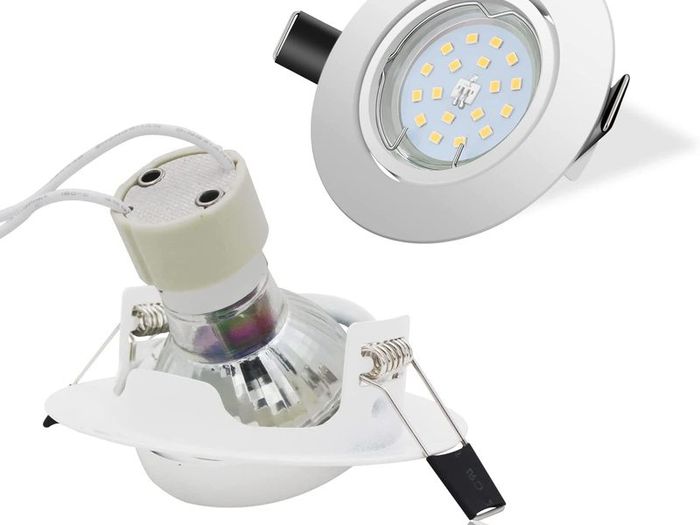10x Recessed Ceiling Lights GU10, 5W 600LM Cool White 6000K, Round Metal Matte White Recessed Downlights 30 Swiveling with 5W Bulbs, Spotlights Ceiling Lights 220V-240V, (Hole Size:68mm-80mm)
