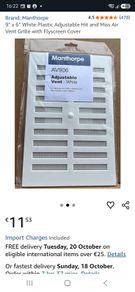 Two NEW white Manthorpe adjustable Vents with flyscreen