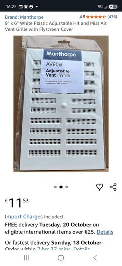 Two NEW white Manthorpe adjustable Vents with flyscreen
