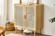 Rattan Storage Cabinet with 2 Magnetic Doors and Adjustable Shelves