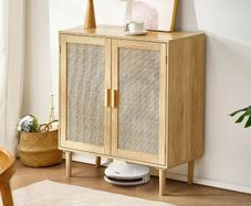 Rattan Storage Cabinet with 2 Magnetic Doors and Adjustable Shelves