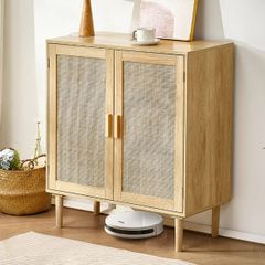 Rattan Storage Cabinet with 2 Magnetic Doors and Adjustable Shelves