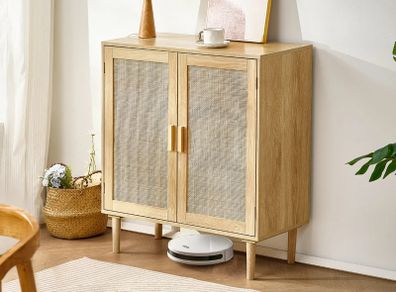 Rattan Storage Cabinet with 2 Magnetic Doors and Adjustable Shelves