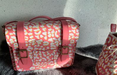 Dr Martens / Docs Candy Pink, White and Orange Leopard Print 11" Leather Bag
