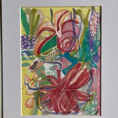 Mothers Day Offer Original art Original Floral Artwork on paper A4 Mounted contemporary Irish Art abstract painting