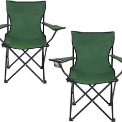 Camping Chairs 2Packs Outdoor Chairs Foldable Portable Lawn Chair Ultra-Light Easy to Carry Fishing Chairs with Beverage Holder Heavy Duty Green