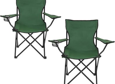 Camping Chairs 2Packs Outdoor Chairs Foldable Portable Lawn Chair Ultra-Light Easy to Carry Fishing Chairs with Beverage Holder Heavy Duty Green