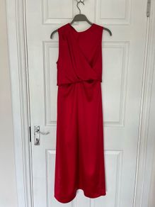 Zara Womens Satin Effect Dress with Draped Detail Red