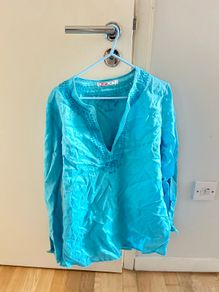 Blue turquoise linen blouse Flo&Jo
