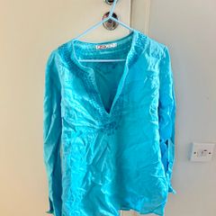 Blue turquoise linen blouse Flo&Jo