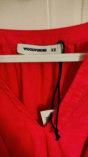New pink dress Woolworth XS with embroidered details, cinched at the waist with a matching fabric belt