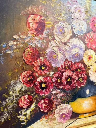 Vintage Floral Still Life Statement Framed Oil Painting