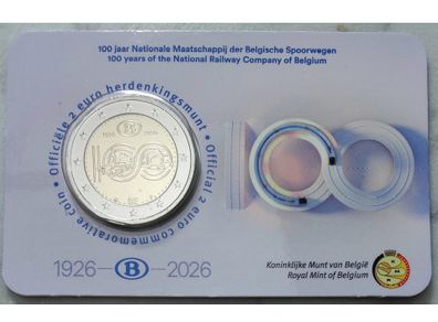 Belgium 2 Euro Brilliant Uncirculated Coin 2026 - 100 years NMBS (National Railway Company)