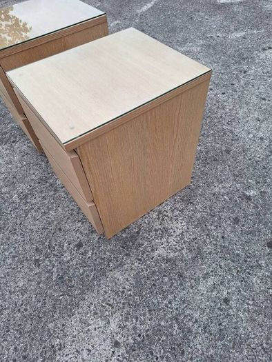 Two lovely bedside lockers with glass tops