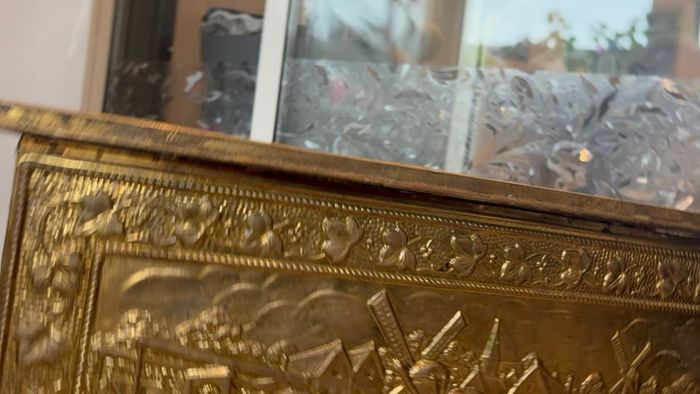 Large Vintage Ornament Embossed Brass coal or log storage box
