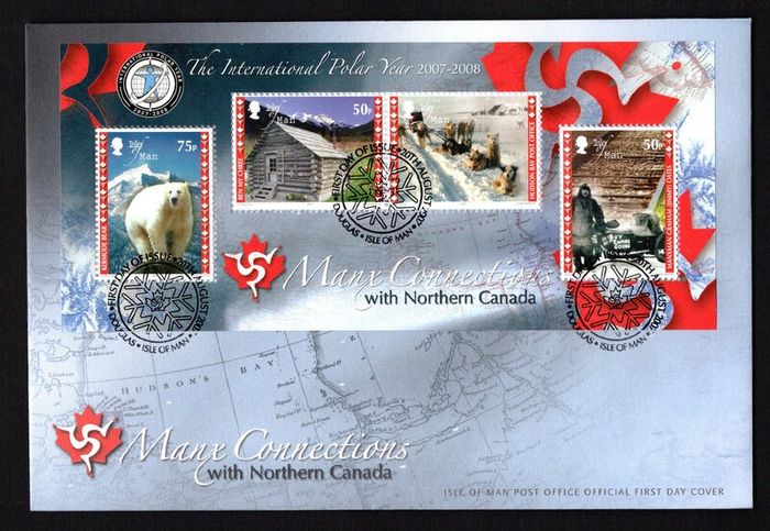2007 Isle of Man International Polar Year 2007-2008. Manx Connections with Northern Canada Commemorative Stamps Miniature Sheet First Day Cover (FDC)