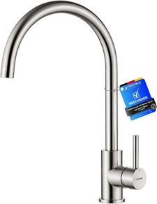 Kitchen Sink Taps Mixer with Single Lever High Arc 360 Swivel, Stainless Steel Kitchen Mixer Taps 1 hole with Chrome Finish, Classic Design[Energy Class A+]