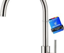 Kitchen Sink Taps Mixer with Single Lever High Arc 360 Swivel, Stainless Steel Kitchen Mixer Taps 1 hole with Chrome Finish, Classic Design[Energy Class A+]