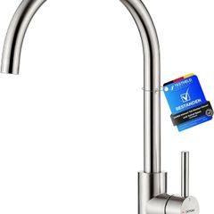 Kitchen Sink Taps Mixer with Single Lever High Arc 360 Swivel, Stainless Steel Kitchen Mixer Taps 1 hole with Chrome Finish, Classic Design[Energy Class A+]