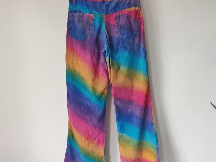 VINTAGE 1990s rainbow tie dye corduroy cotton flares S M Made in India Pride lgbtq festival