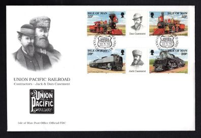 1992 Isle of Man First Trans-American Railroad Commemorative Stamp Gutter Pairs Addressed First Day Cover (FDC)