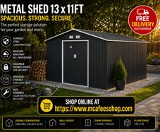 13 x 11ft Large Metal Garden Shed with Floor Foundation Double Doors Charcoal