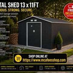 13 x 11ft Large Metal Garden Shed with Floor Foundation Double Doors Charcoal
