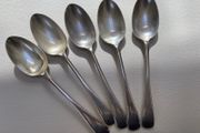 Old set of 5 nickel plated silver spoons