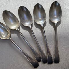 Old set of 5 nickel plated silver spoons