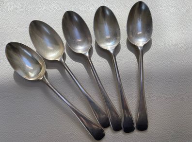 Old set of 5 nickel plated silver spoons