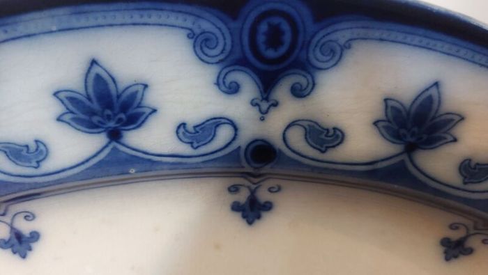 Fabulous Pair of Antique Flow Blue Victorian Graduated Platters, "Dudley" Pattern, by Ford & Sons, Burslem, Stoke-on-Trent, Circa 1893-1908, Perfect for Display