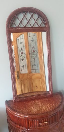 Half moon bamboo/cane style Hall table and mirror