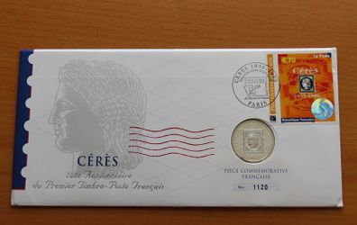 France Silver 1 franc Ceres 1999 Monnaie de Paris coin stamp cover
