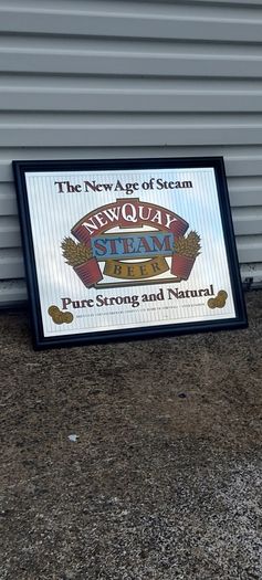 The New age of steam beer mirror ,,newquay,lovely advertising display beer mirror,,nice in any home bar or man cave pub restaurant etc, buyer collects, see pictures for condition, sold as seen.