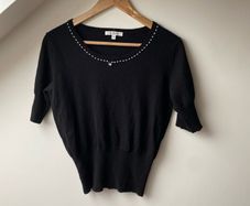 Quin and Donnelly Black Knit Top Beaded Neckline Whimsygoth Coquette Y2K Style Size Medium